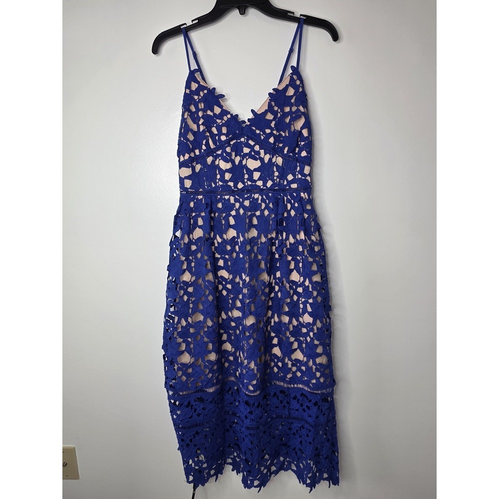Blue and beige lace midi dress size M